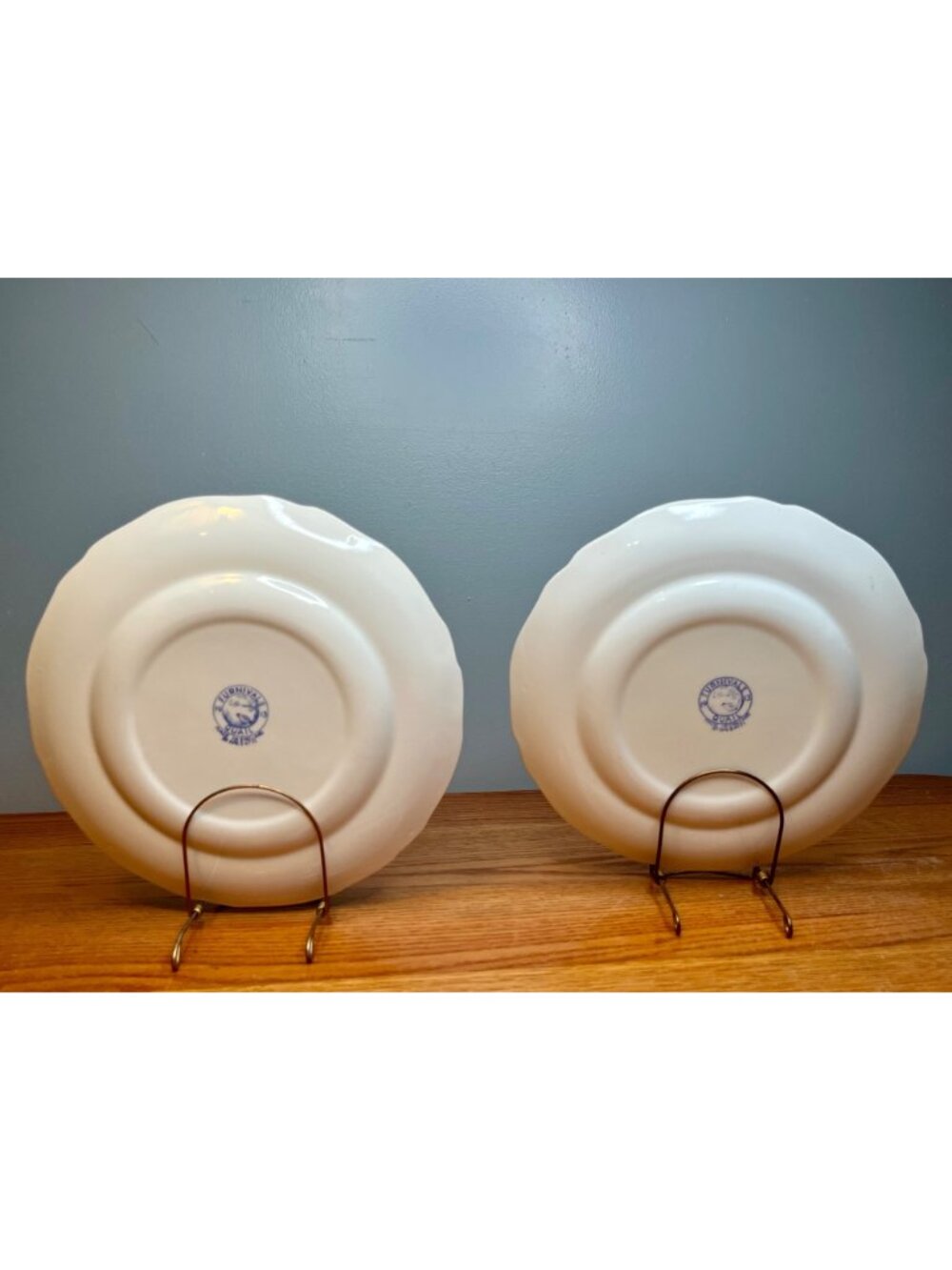 Set of 2 Antique FURNIVALS 1913 Blue Quail 10 1/4" Dinner Plates Round Backstamp - Picture 13 of 16